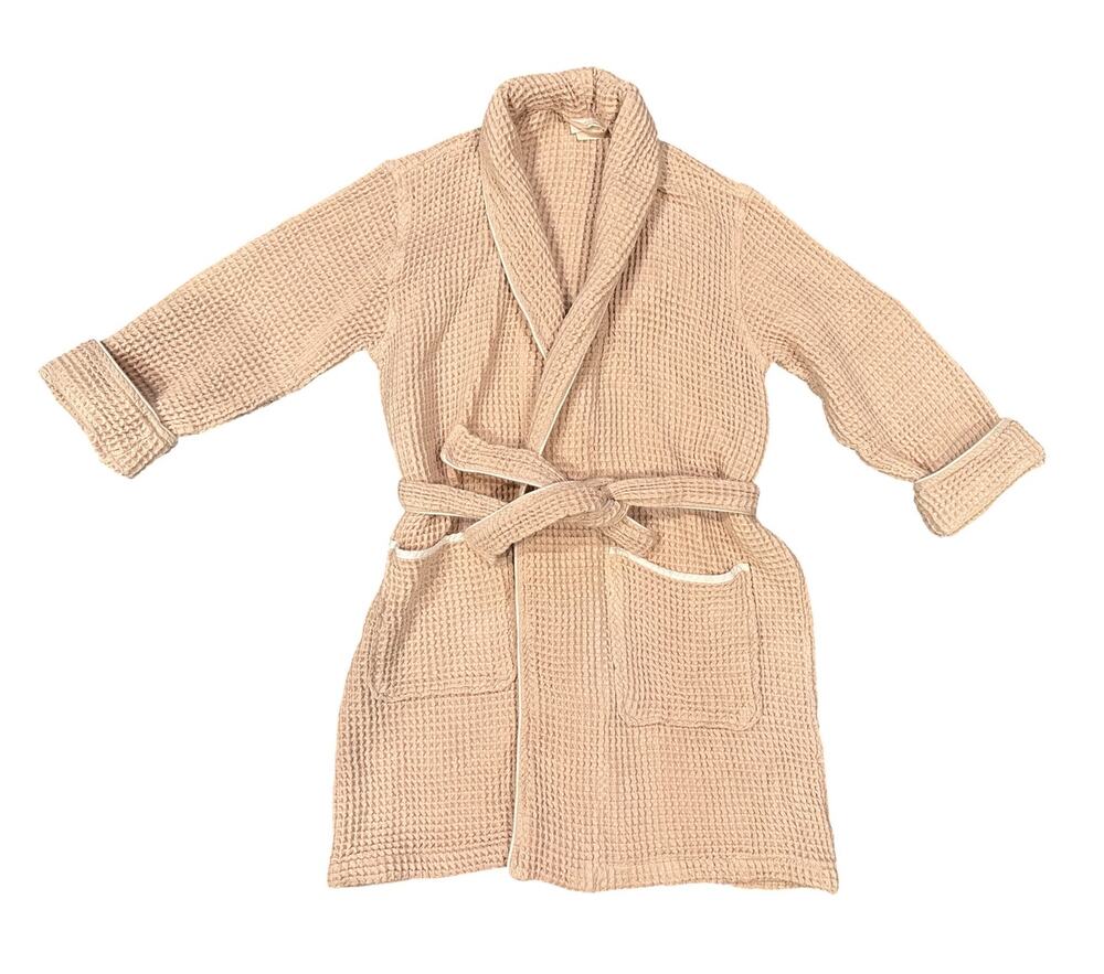 Boll & Branch Organic Cotton Waffle Bath Robe Belted Blush Pink Spa Luxury L
